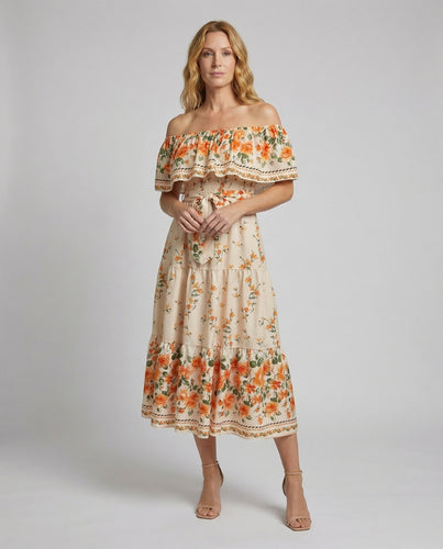 Folklore Carmen-Volant MischgewShopnorye Maxikleid