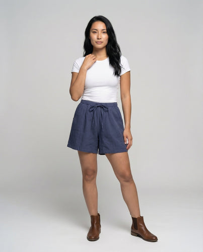 Damen Bequeme Leinenoptik MischgewShopnorye Freizeit-Shorts