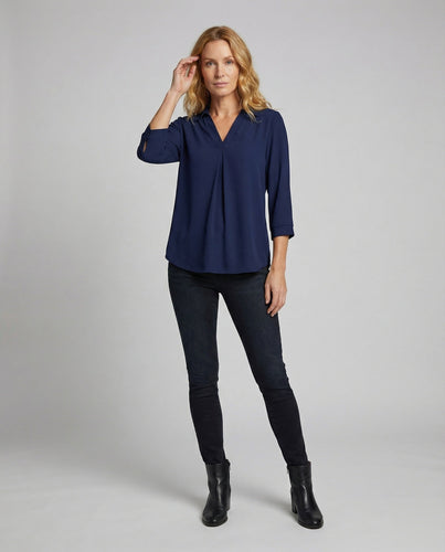 Damen Klassische Kellerfalte MischgewShopnorye V-Ausschnitt-Bluse