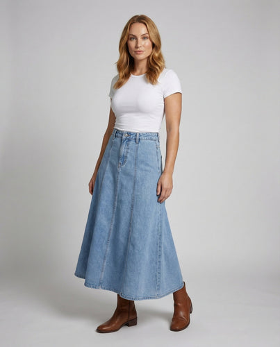 Damen Rustikale Schwingender Tellerfall Denim Jeanspanelrock