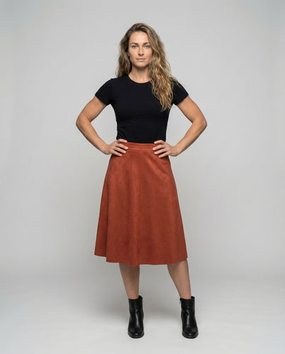 Damen Klassische Mittige Ziernaht Veloursimitat Midirock