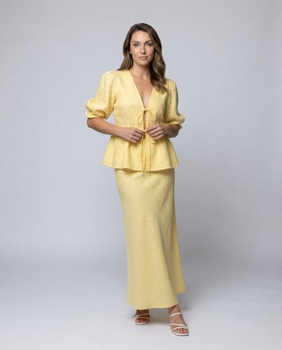 Damen Elegante Taillierte Wickelbluse Leinen Leinen-Set