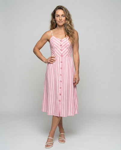 Damen Rustikale Holzknopfleiste MischgewShopnorye A-Linien-Midikleid