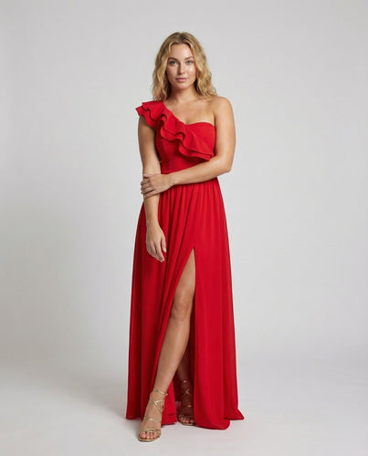 Damen Edle Einseitige Rüsche MischgewShopnorye Abendkleid