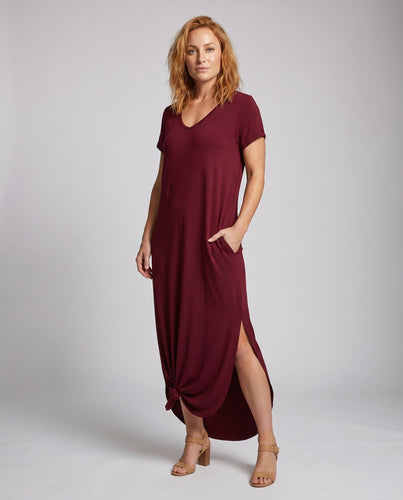 Damen Bequeme Markanter Knoten-Saum MischgewShopnorye Maxikleid