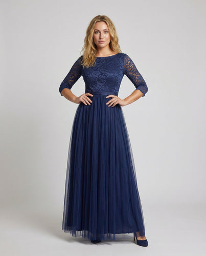 Damen Abendkleid Spitzenoberteil 3/4-Arm Tüllrock