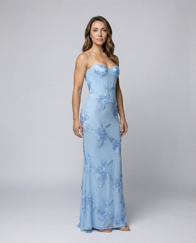 Damen Korsett-Abendkleid Blumenstickerei Figurbetont