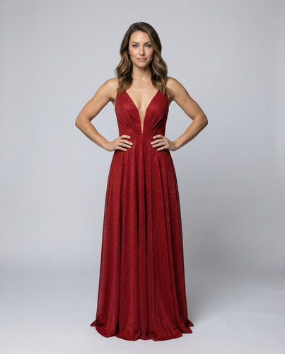 Damen Glitzer-Abendkleid Schnürrücken Faltenrock