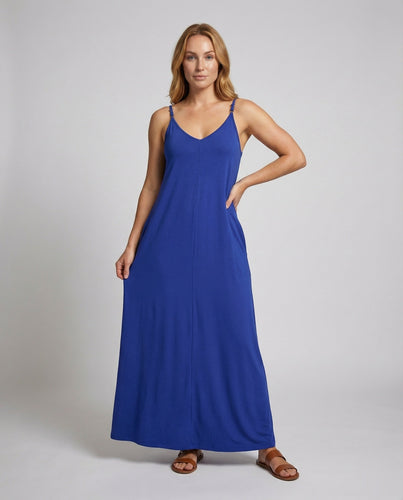 Damen Maxikleid Gedrehte Träger Taschen