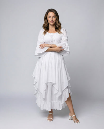Damen Lagenmaxikleid Mittelalter-Stil Volantärmel