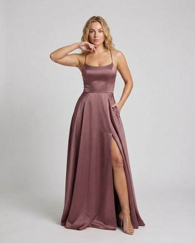Damen Maxikleid Spaghettiträger Oberschenkelschlitz