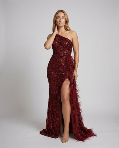 Damen Couture-Abendkleid Asymmetrisch Federschleppe