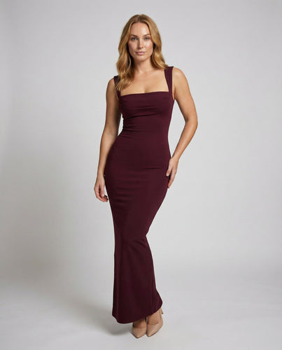Damen Stretch-Midikleid Etui-Stil Quadratischer Ausschnitt