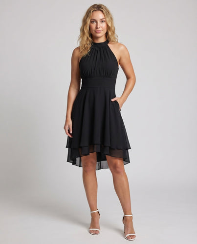 Damen Chiffon-Halterkleid Korsage Stufensaum