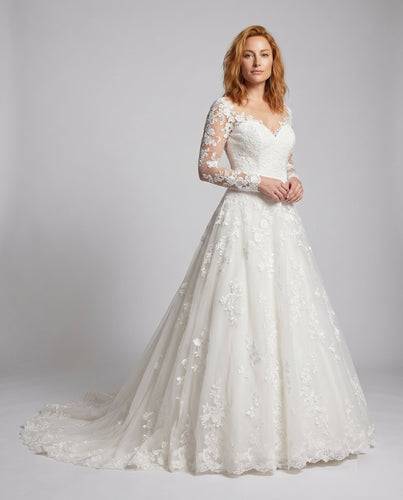 Damen Brautkleid A-Linie 3D-Spitze Kathedralschleppe