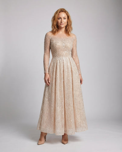 Damen Abend-Cocktailkleid Perlenstickerei Tüllrock Transparent