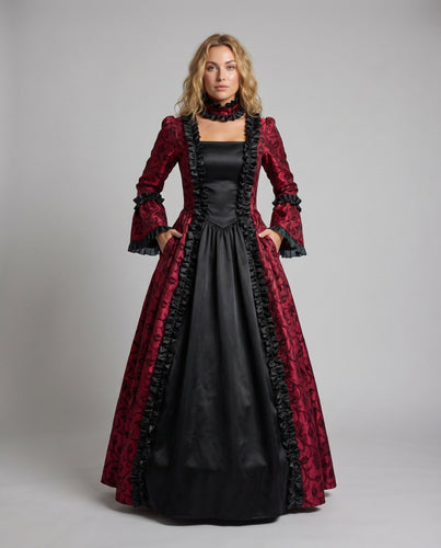 Damen Ballkleid Barockstil Korsage Glockenärmel