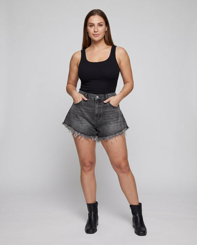 Damen Jeans-Shorts Rockoptik High-Waist Fransensaum