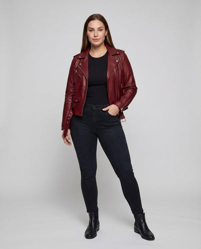 Damen Bikerblouson Tailliert Zier-Reißverschlüsse Gürtel