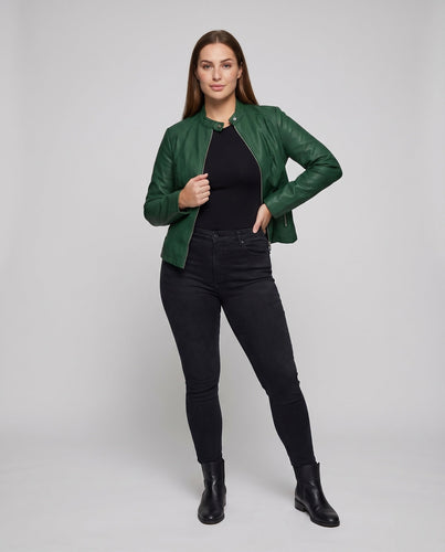 Damen City-Riderjacke Stehkragenlasche 2-Wege-Zipp Schmal