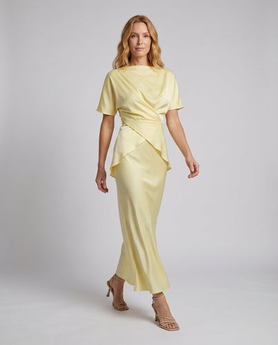 Damen Satin-Abendkleid U-Boot-Ausschnitt Wickel-Taille