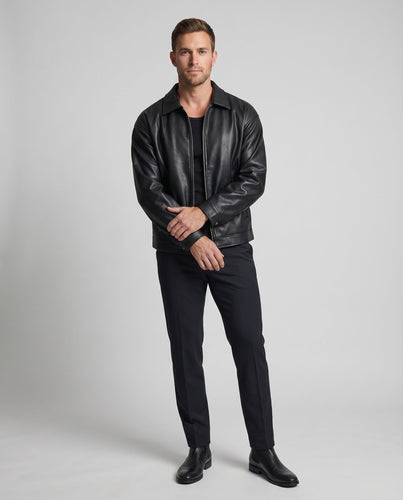 Herren Kunstleder-Blouson Hemdkragen Verstellbare Manschetten