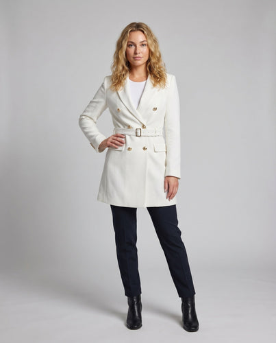 Damen Blazerkleid Taillengürtel Zierknopfleiste Tailliert