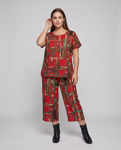 Damen Hausanzug Kurzarmshirt Culotte-Hose Zweiteilig