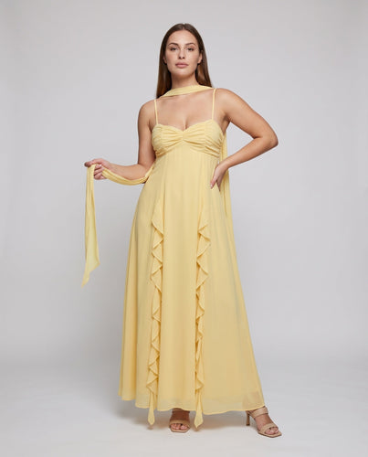 Damen Chiffon-Maxikleid Cape-Element Volantsaum Fließend