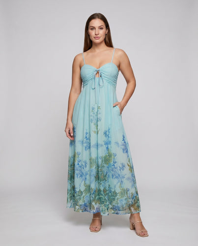 Damen Chiffon-Maxikleid Knoten-Bustier Verstellbare Träger Luftig