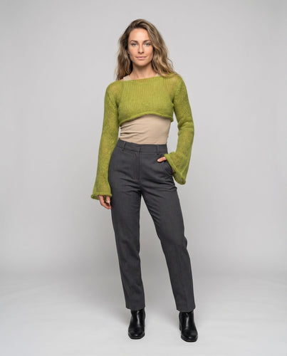 Damen Crop-Top mit rüschenförmigem Design und Bindegürtel