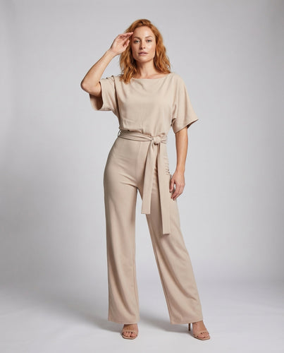 Damen eleganter Jumpsuit mit weitem Bein und Taillenknoten