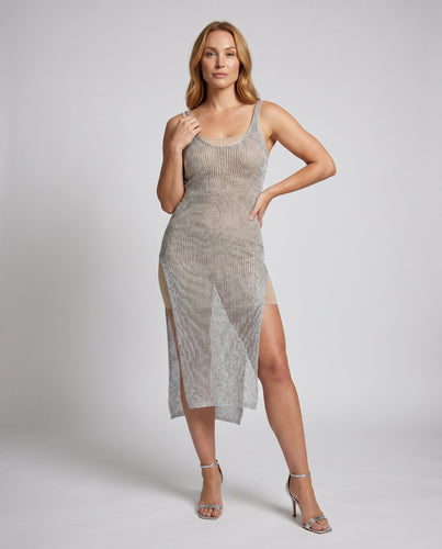 Damen Maxikleid mit funkelndem Material und elegantem Schnitt