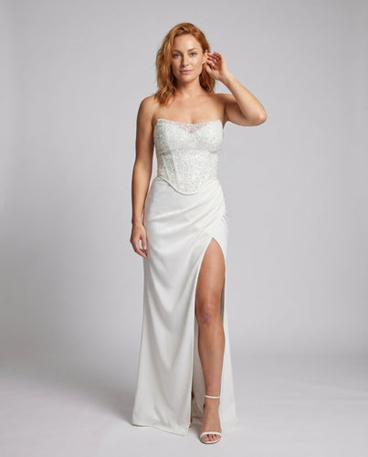 Damen Elegantes Abendkleid mit transparentem Oberteil und seitlichem Schlitz