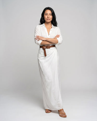 Damen Elegantes Hemdkleid mit Gürtel und langem Arm