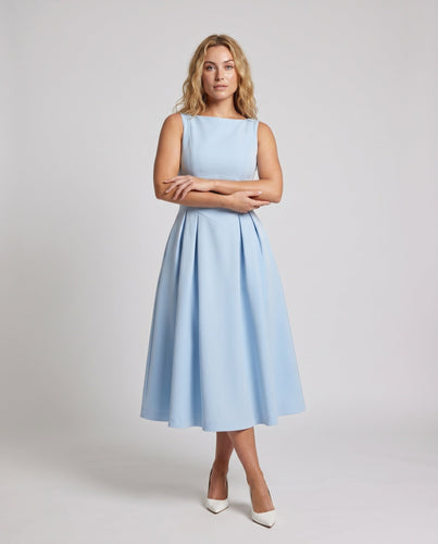 Damen Etuikleid mit weit schwingendem Rock und elegantem Ausschnitt