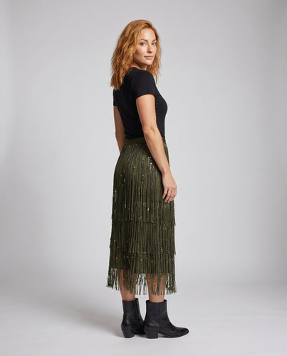 Damen Fransenrock mit glitzernden Details und schwingendem Design Shopnory