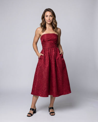 Damen Midikleid mit strapless Design und elegantem Blumendetail