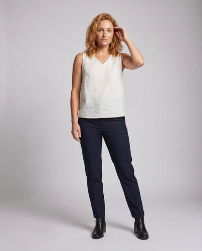 Damen lässiges Leinen-Top mit minimalistischem V-Ausschnitt