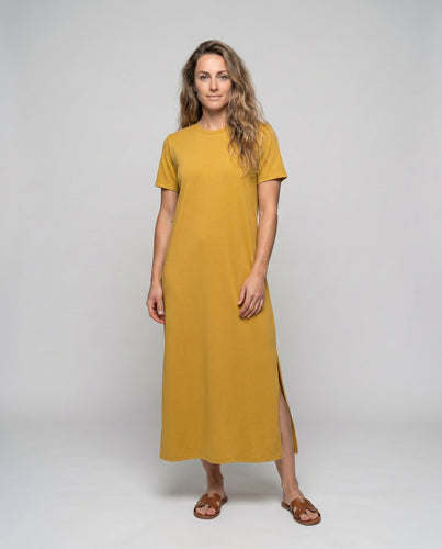 Damen lässiges Midikleid aus feiner Baumwollmischung mit seitlichem Schlitz