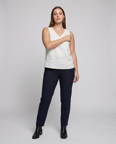 Damen Leichtes Leinen-Tanktop mit V-Ausschnitt und modernem Schnitt