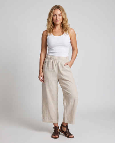 Damen luftige Leinen-Culotte mit hohem Bund und seitlichen Eingrifftaschen