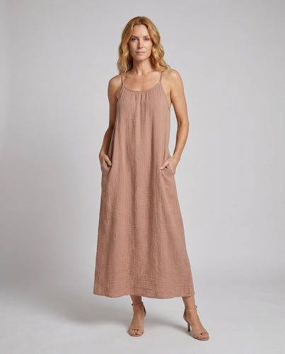 Damen luftiges Maxi-Kleid mit Spaghettiträgern und weitem Schnitt