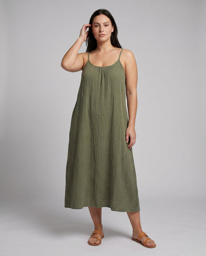 Damen luftiges Maxikleid mit schmalen Spaghettiträgern
