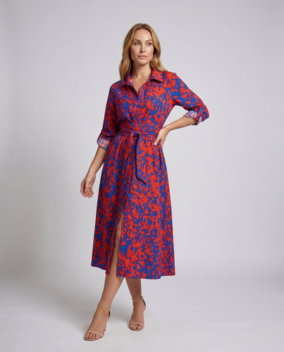 Damen Hemdblusenkleid mit raffinierter Taillierung und Schlitz