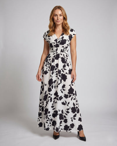 Damen Maxikleid mit floralem Design und Wickeloptik