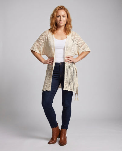 Damen Strandtunika mit filigranem Lochmuster