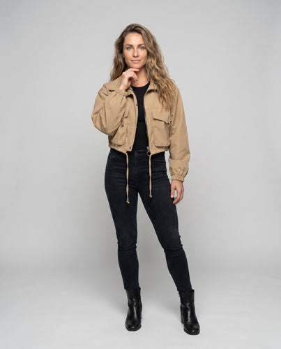 Damen trendige und lässige cropped Jacke mit praktischen Taschen