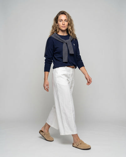 Damen bequeme Leinenhose mit elegantem Gürtel
