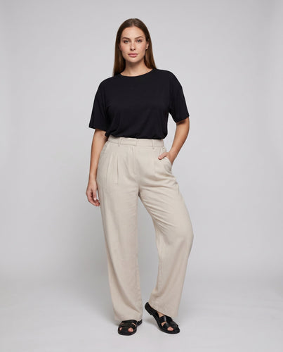Damen elegante Leinenhose mit hoher Taille und praktischen Taschen